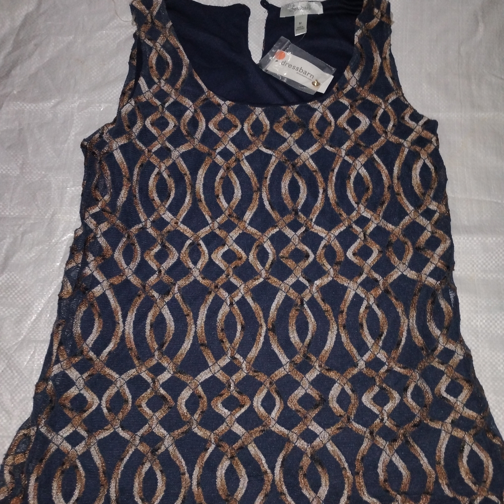Dressbarn Navy and Brown Geometric Tank Top